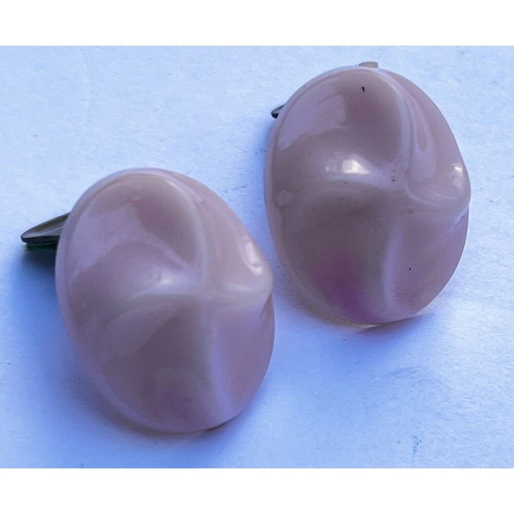 Vintage West Germany Pink Marbled Lucite Clip On Earrings Mid Century Retro